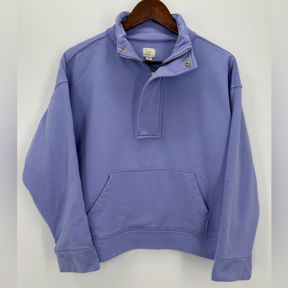 A New Day Quarter Zip Sweatshirt, hyacinth with gold zipper. Medium